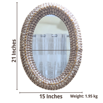 Decorative mirror with measurements and weight on a white background